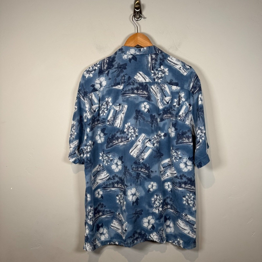 Vintage Reyn Spooner Hawaiian Shirt Mens Large Blue Floral Hibiscus Button Up - Picture 2 of 11